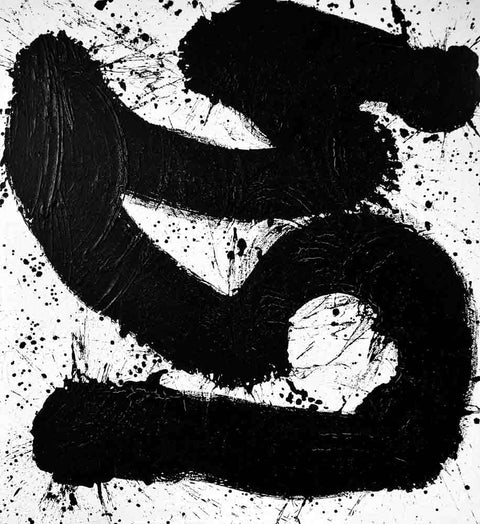 Cosmic Syntax 106 by Oliver Schibli, abstract painting with bold black gestural strokes on white